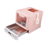 Maxbell Cat Litter Box with Lid Folding Hooded Front Entry Top Exit Kitty Litter Pan Pink