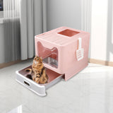 Maxbell Cat Litter Box with Lid Folding Hooded Front Entry Top Exit Kitty Litter Pan Pink