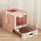 Maxbell Cat Litter Box with Lid Folding Hooded Front Entry Top Exit Kitty Litter Pan Pink