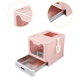 Maxbell Cat Litter Box with Lid Folding Hooded Front Entry Top Exit Kitty Litter Pan Pink
