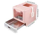Maxbell Cat Litter Box with Lid Folding Hooded Front Entry Top Exit Kitty Litter Pan Pink
