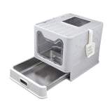 Maxbell Cat Litter Box with Lid Folding Hooded Front Entry Top Exit Kitty Litter Pan Gray