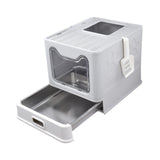 Maxbell Cat Litter Box with Lid Folding Hooded Front Entry Top Exit Kitty Litter Pan Gray