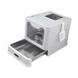 Maxbell Cat Litter Box with Lid Folding Hooded Front Entry Top Exit Kitty Litter Pan Gray