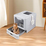 Maxbell Cat Litter Box with Lid Folding Hooded Front Entry Top Exit Kitty Litter Pan Gray