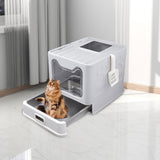 Maxbell Cat Litter Box with Lid Folding Hooded Front Entry Top Exit Kitty Litter Pan Gray