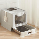 Maxbell Cat Litter Box with Lid Folding Hooded Front Entry Top Exit Kitty Litter Pan Gray