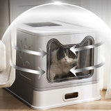 Maxbell Cat Litter Box with Lid Folding Hooded Front Entry Top Exit Kitty Litter Pan Gray