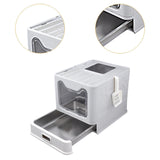 Maxbell Cat Litter Box with Lid Folding Hooded Front Entry Top Exit Kitty Litter Pan Gray