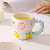 Maxbell Ceramic Coffee Mug Creative Cartoon Cereal Mug for Fruit Hot Chocolate Latte Peach