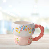Maxbell Ceramic Coffee Mug Creative Cartoon Cereal Mug for Fruit Hot Chocolate Latte Peach