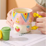 Maxbell Ceramic Coffee Mug Creative Cartoon Cereal Mug for Fruit Hot Chocolate Latte Strawberry
