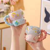 Maxbell Ceramic Coffee Mug Creative Cartoon Cereal Mug for Fruit Hot Chocolate Latte Blueberry