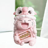 Maxbell Lucky Cat Figures Table Centerpiece Crafts Sculpture for Desk Cabinet Office pink