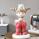 Maxbell Girl Statue Collectible Miniature Ornament for Living Room Fireplace Desktop Pink