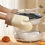Maxbell Silicone Oven Mitts Easy to Use Kitchen Mitts for Barbecue Camping Microwave 28 cmx18 cm Beige