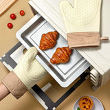 Maxbell Silicone Oven Mitts Easy to Use Kitchen Mitts for Barbecue Camping Microwave 28 cmx18 cm Beige