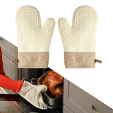 Maxbell Silicone Oven Mitts Easy to Use Kitchen Mitts for Barbecue Camping Microwave 28 cmx18 cm Beige