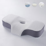 Maxbell Neck Pillow Washable Memory Foam Breathable Lightweight Cervical Pillow White Blue Gray