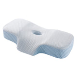 Maxbell Neck Pillow Washable Memory Foam Breathable Lightweight Cervical Pillow White Light Blue