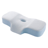 Maxbell Neck Pillow Washable Memory Foam Breathable Lightweight Cervical Pillow White Light Blue