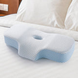 Maxbell Neck Pillow Washable Memory Foam Breathable Lightweight Cervical Pillow White Light Blue