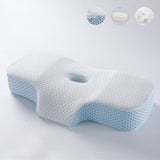 Maxbell Neck Pillow Washable Memory Foam Breathable Lightweight Cervical Pillow White Light Blue