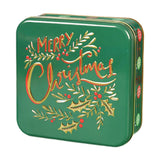 Maxbell Christmas Cookie Tin Cartoon Iron Cookie Case Box for Party New Year Holiday Green MERRY