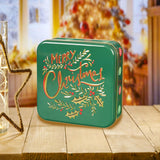 Maxbell Christmas Cookie Tin Cartoon Iron Cookie Case Box for Party New Year Holiday Green MERRY