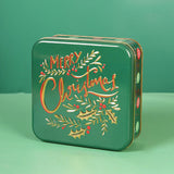 Maxbell Christmas Cookie Tin Cartoon Iron Cookie Case Box for Party New Year Holiday Green MERRY