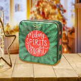 Maxbell Christmas Cookie Tin Cartoon Iron Cookie Case Box for Party New Year Holiday Green SPIRITS