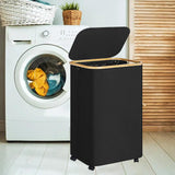 Maxbell Wheeled Laundry Basket with Lid Folding Organizer for Home Blankets Bathroom Black