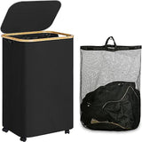 Maxbell Wheeled Laundry Basket with Lid Folding Organizer for Home Blankets Bathroom Black