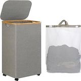 Maxbell Wheeled Laundry Basket with Lid Folding Organizer for Home Blankets Bathroom Grey