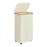 Maxbell Wheeled Laundry Basket with Lid Folding Organizer for Home Blankets Bathroom Beige