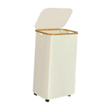 Maxbell Wheeled Laundry Basket with Lid Folding Organizer for Home Blankets Bathroom Beige