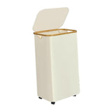 Maxbell Wheeled Laundry Basket with Lid Folding Organizer for Home Blankets Bathroom Beige