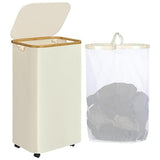 Maxbell Wheeled Laundry Basket with Lid Folding Organizer for Home Blankets Bathroom Beige