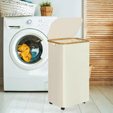 Maxbell Wheeled Laundry Basket with Lid Folding Organizer for Home Blankets Bathroom Beige