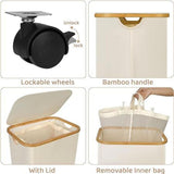 Maxbell Wheeled Laundry Basket with Lid Folding Organizer for Home Blankets Bathroom Beige