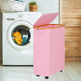 Maxbell Wheeled Laundry Basket with Lid Folding Organizer for Home Blankets Bathroom Pink