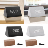Maxbell Digital Alarm Clock Wood Triangle Alarm Clock for Bedside Living Room Office Black