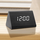Maxbell Digital Alarm Clock Wood Triangle Alarm Clock for Bedside Living Room Office Black