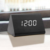 Maxbell Digital Alarm Clock Wood Triangle Alarm Clock for Bedside Living Room Office Black