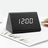 Maxbell Digital Alarm Clock Wood Triangle Alarm Clock for Bedside Living Room Office Black