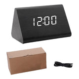 Maxbell Digital Alarm Clock Wood Triangle Alarm Clock for Bedside Living Room Office Black