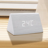 Maxbell Digital Alarm Clock Wood Triangle Alarm Clock for Bedside Living Room Office White