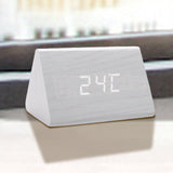 Maxbell Digital Alarm Clock Wood Triangle Alarm Clock for Bedside Living Room Office White