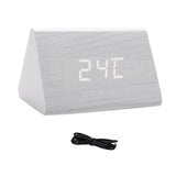 Maxbell Digital Alarm Clock Wood Triangle Alarm Clock for Bedside Living Room Office White
