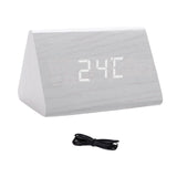 Maxbell Digital Alarm Clock Wood Triangle Alarm Clock for Bedside Living Room Office White